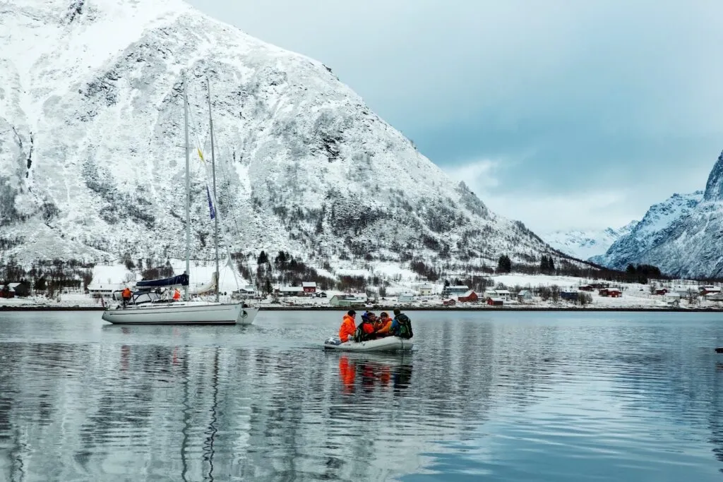 We transport people and ski gear back and forth with the dinghy. That is also an exotic experience!