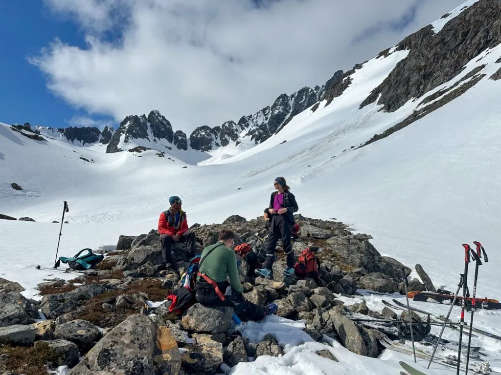 Skiing in the spring also means some dry spots in between the snow where you can sit down and enjoy your lunch!