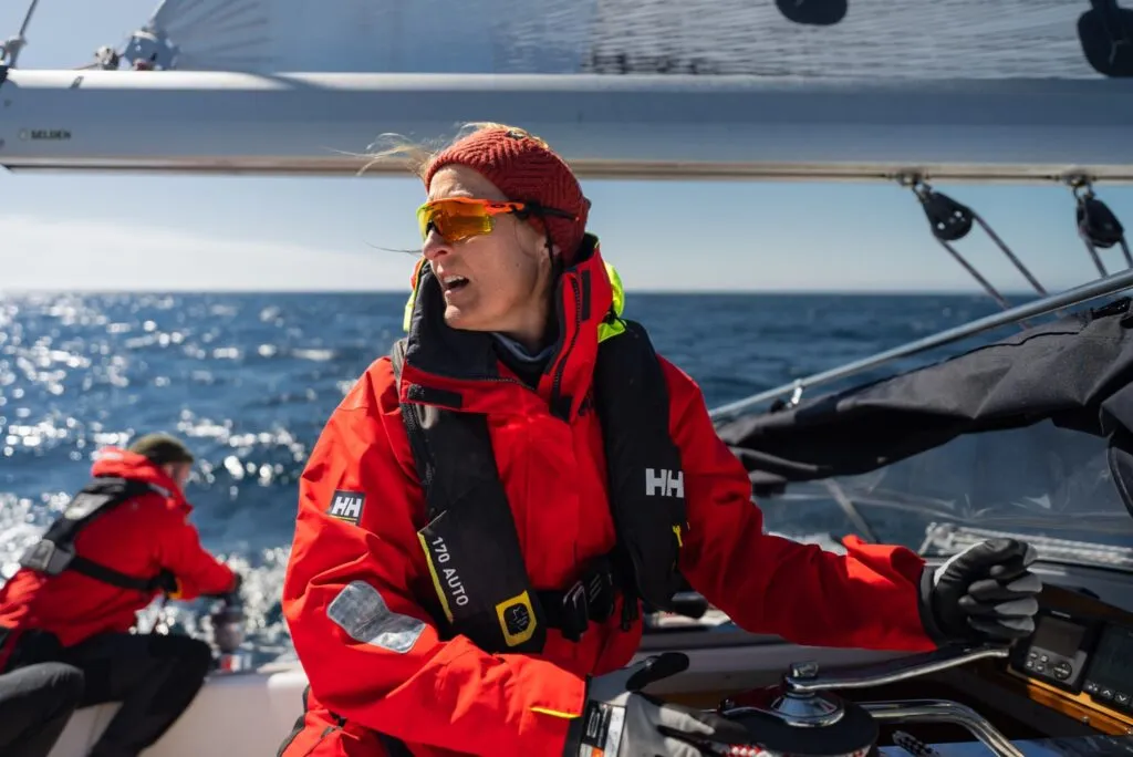 Marianne is ensuring the sails are in top condition! Photo: Carl Philip Olsson.