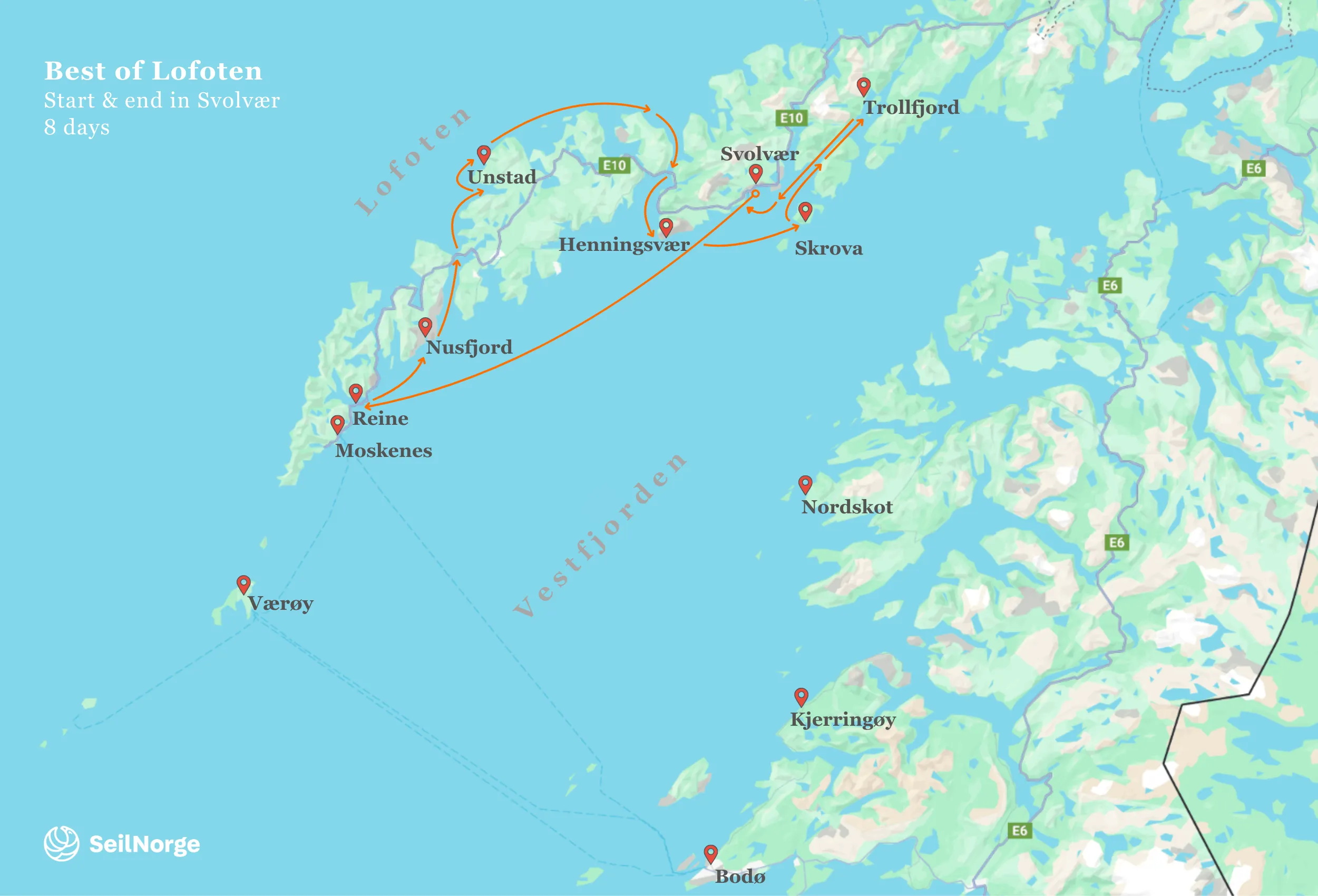 Map Sailing trip Best of Lofoten