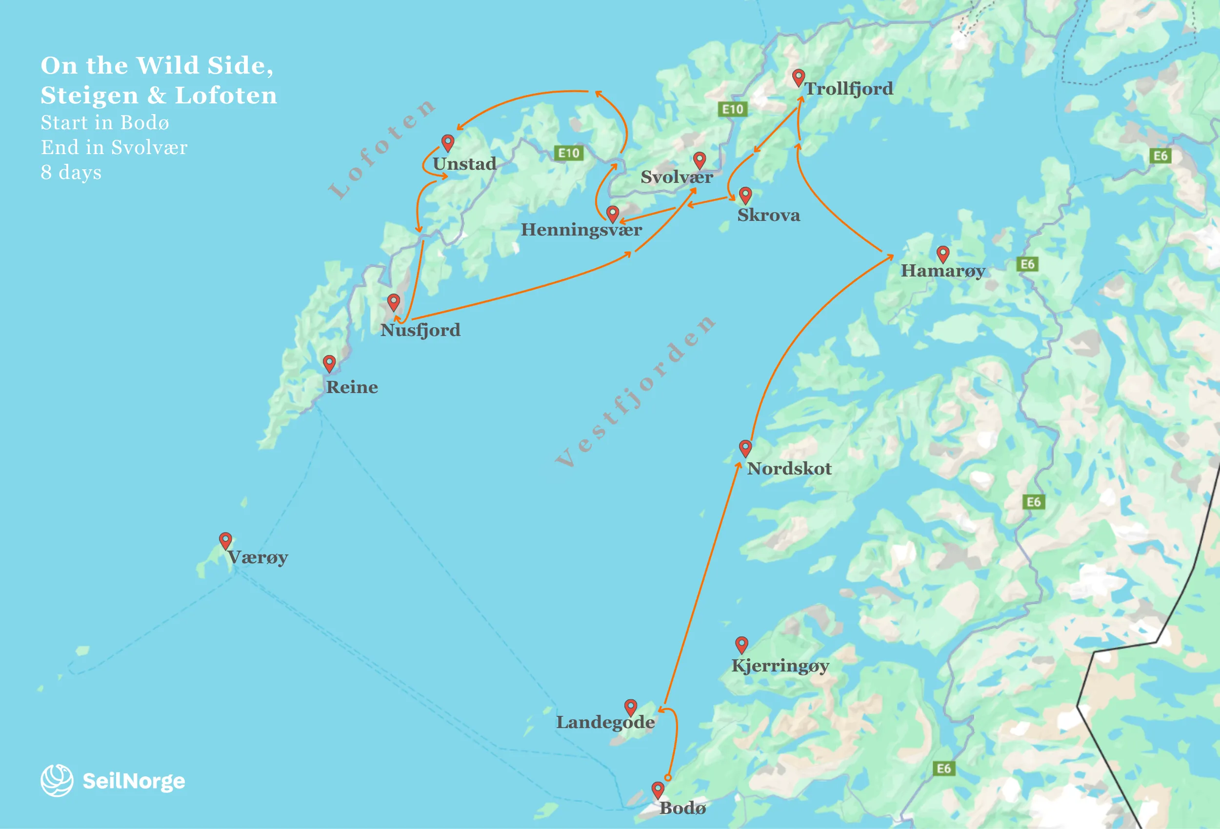 Map Sailing trip On the wild side Steigen and Lofoten