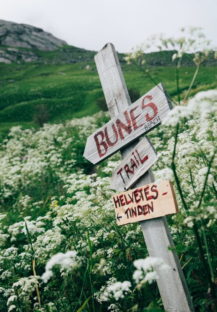 The charming path to Bunes Beach. And Helvetestinden.